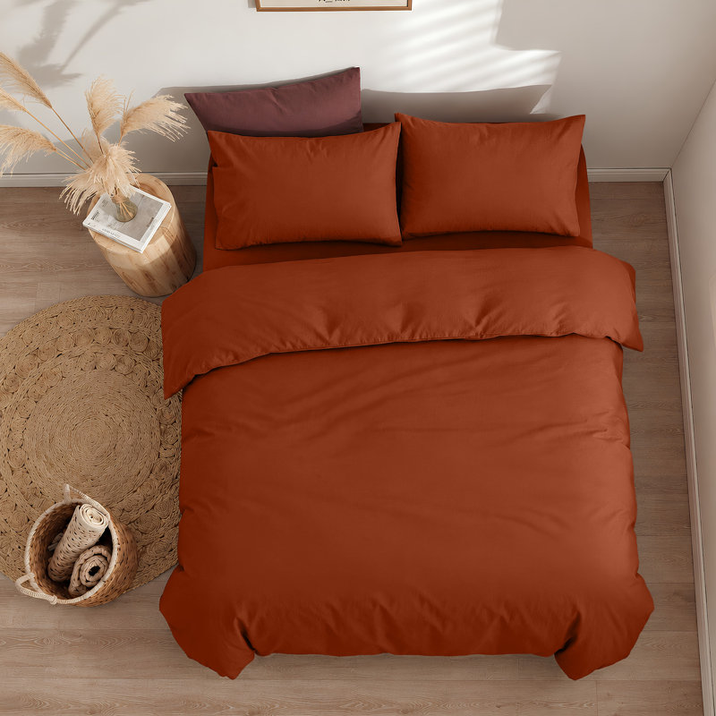 300TC Microfiber Duvet Cover Set – Reversible Luxury 3-Piece, Double Duvet Cover + 2 Standard Pillowcases, Rust
