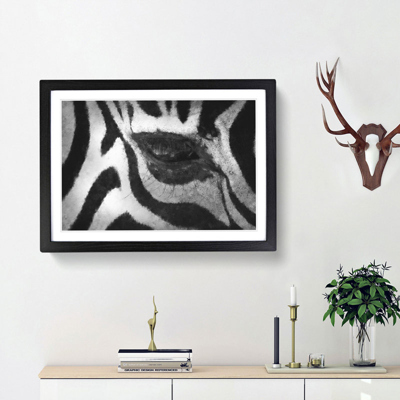 The Eye of a Zebra - Picture Frame Painting Print, Black Framed, 62cm H x 87cm W x 2cm D