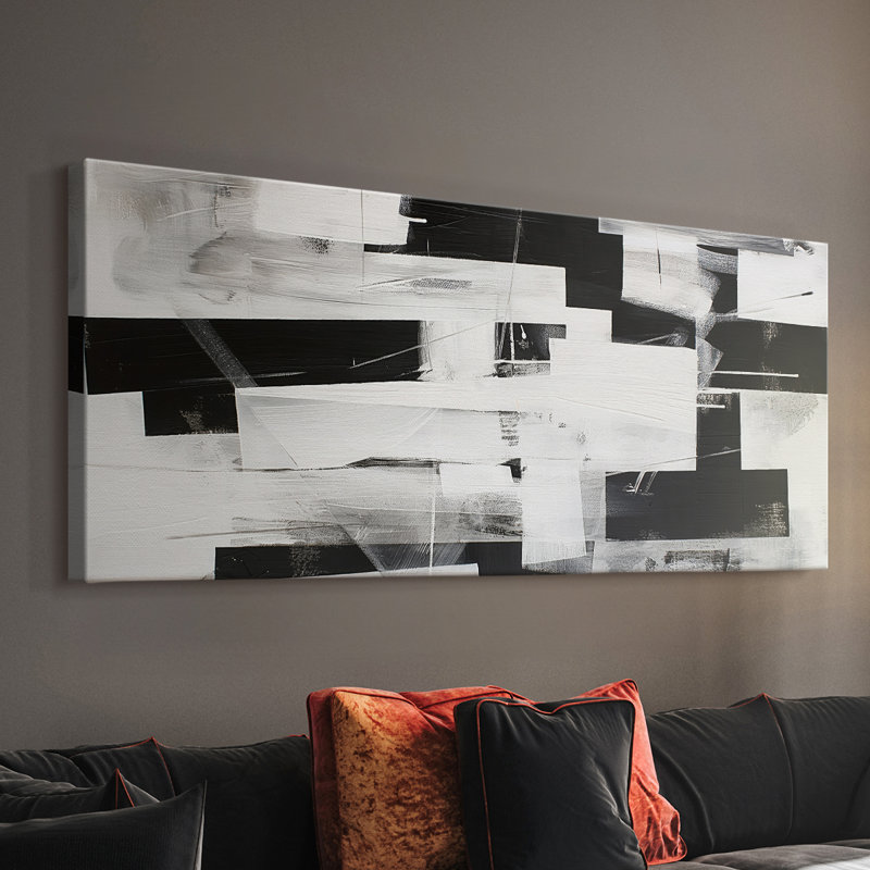Série abstraite-XCVII- Toile tendue avec châssis - Prêt à accrocher, 12" H x 30" W
