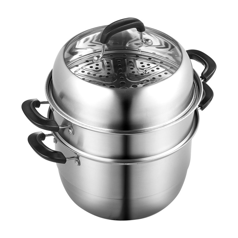VEVOR 3-Tier Stainless Steel Steamer Pot with Tempered Glass Lid