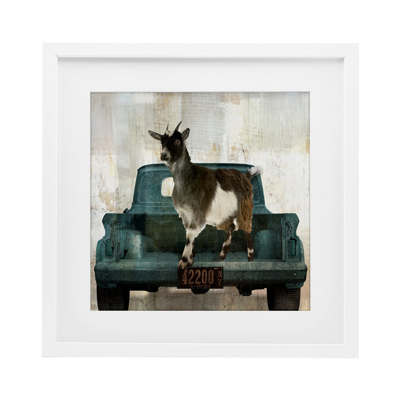 Rustic Goat Holiday, reproduction encadrée sous verre, design par Sophie 6, H 16 po x l 16 po, Cadre blanc côtier