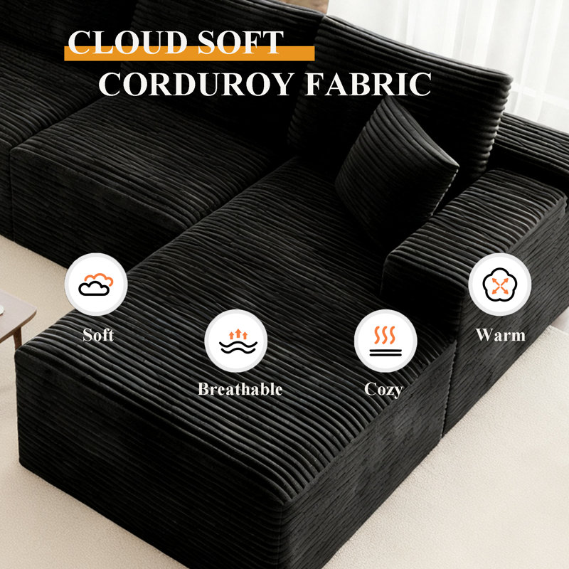Boneless 131.9" Wide Oversized U-Shaped Sectional Sofa, Corduroy Comfy Cloud Couch Deep Modular Sectional Sofa with Ottomans for Living Room, No Assembly Needed
