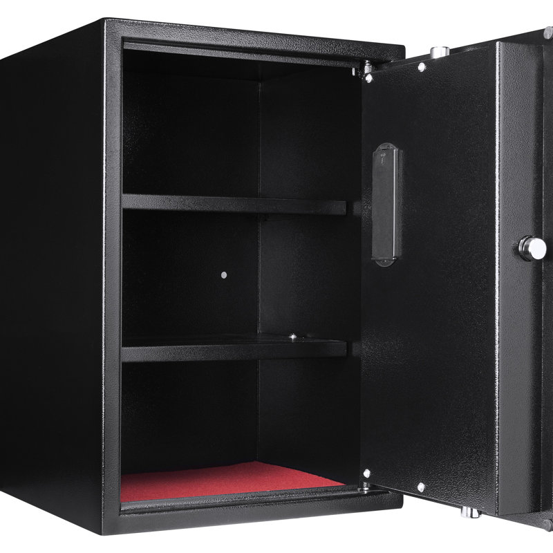 Coffre-fort noir avec volume de 1,45 pi³, serrure électronique et possibilités de fixation pour coffre-fort en acier, noir, trous pour clavier numérique