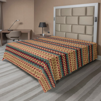 Ambesonne Ethnic Top Flat Sheet Aztec Line Pattern Turquoise Burgundy