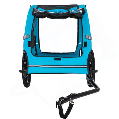Chariot pour chien avec bicyclette, adapté aux petits et moyens animaux, cadre de chariot pliant facile, roue à dégagement rapide, plancher antidérapant, laisse intérieure, bleu et gris
