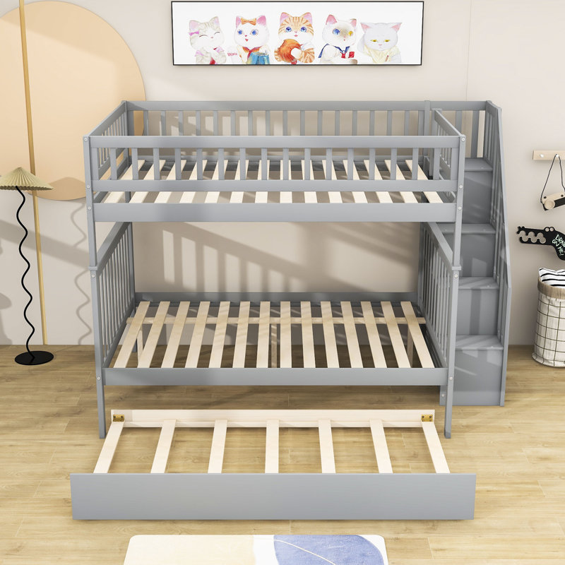 Darric Kids Full Over Full Bunk Bed with Trundle, Gray