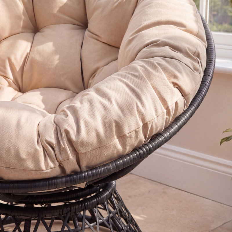 Upholstered Swivel Papasan Chair, Khaki Polyester, Grey