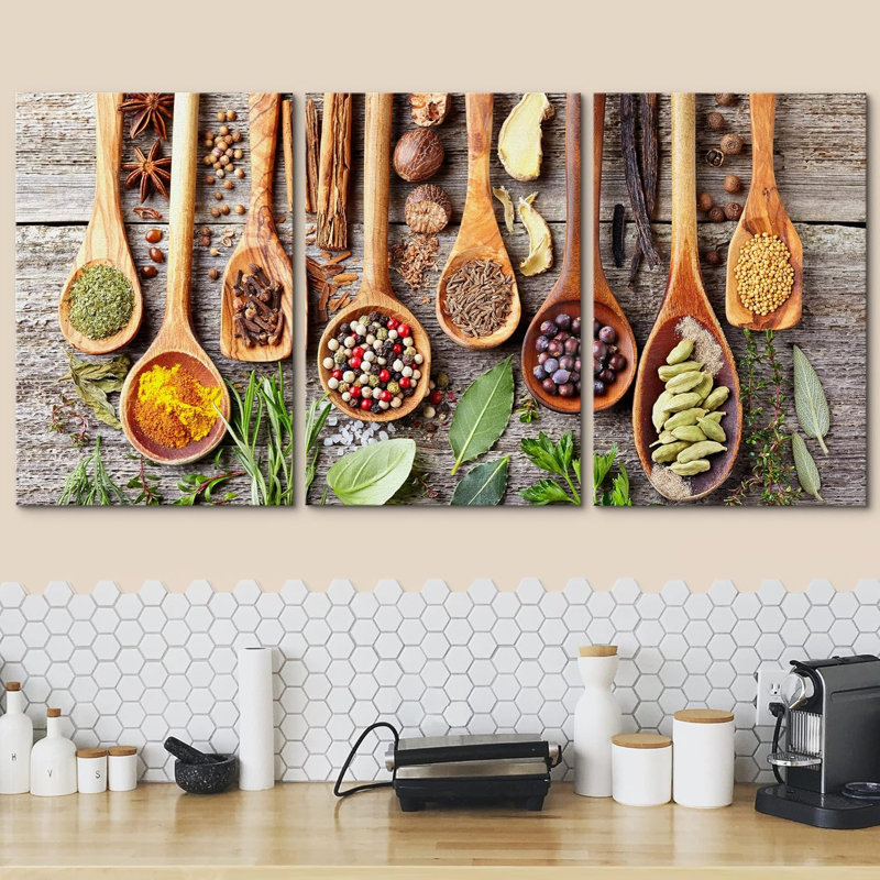 Cuillère en bois, anis, poivre, épices, herbes, cuisine, cuisine, photographie, réalisme, décor, Toile tendue