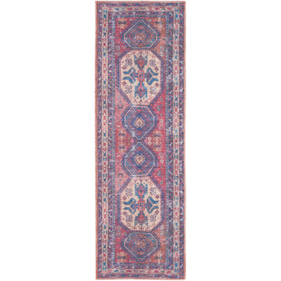 Machine Washable Southwestern Navy/Muted Red/Beige Area Rug