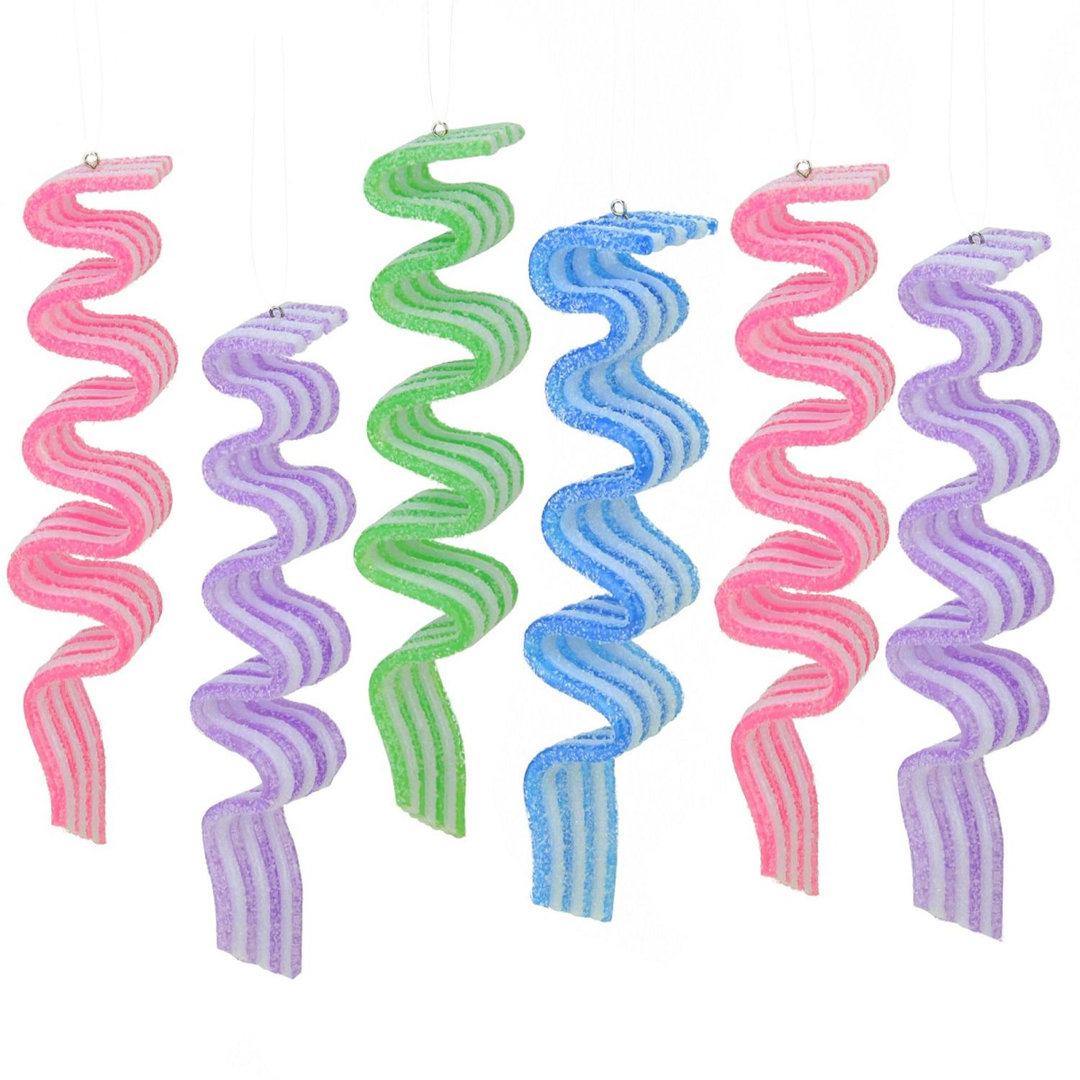 6ct Green and Pink Sugar Coated Ribbon Candy Christmas Ornaments 5.75" (Set of 6) Northlight Seasonal
