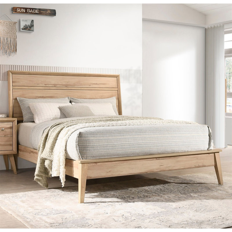 Mobilier de chambre à coucher en bois de chêne naturel de style classique avec grand lit et style Mid-Century moderne