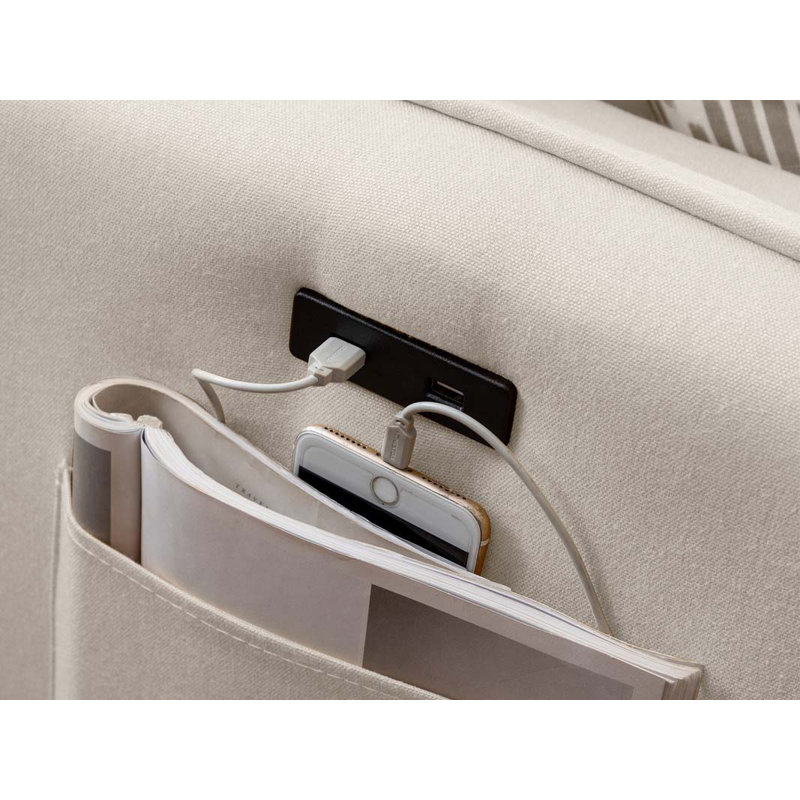 Canapé modulaire en L avec chargeur USB et oreillers, Lin beige, Orienté à gauche (vu de face), Linen