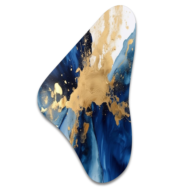 Lenard - art mural irrégulier en forme de fractale, impression asymétrique bleue sur métal, H 39 po x l 21 po x P 1 po