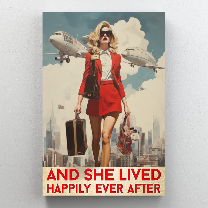 «Flight Attendant And She Lived Happily 3» - 1 pièce «Flight Attendant And She Lived Happily 3 - 1 pièce», reproduction d'art graphique sur toile tendue sur toile tendue
