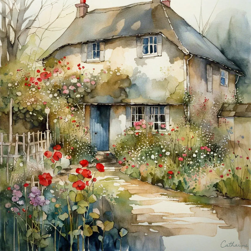 "Country Bloom Cottage" Wrapped Canvas Wall Art, 30'' H x 30'' W