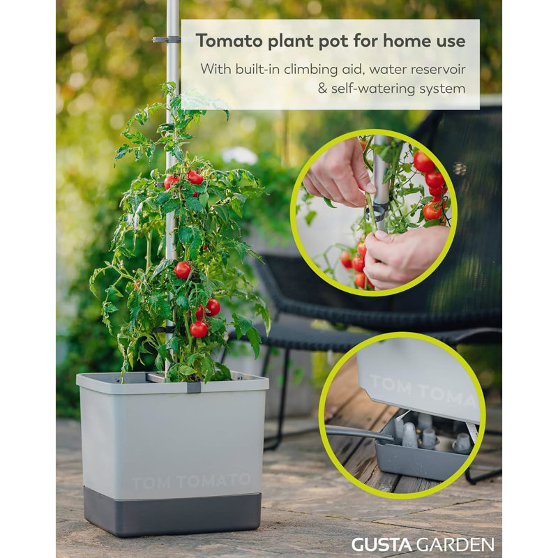 Tom Tomato Tomato Planter Pot, Climbing Aid, Plant Clips, Self-Watering, 4.5L Water Tank, 20L Soil, Grey