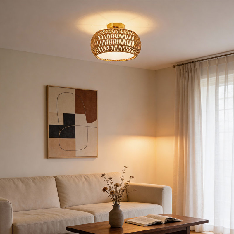 Rattan Semi Flush Mount