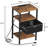 Night Stand With Charging Station, Adjustable Bed Side Table With Fabric Drawer, Farmhouse End Table, Bedside Table With Storage, Rustic Brown-1947555046