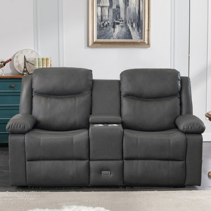 Causeuse inclinable manuelle en cuir 70 po avec chaufferette et massage Ambert, Similicuir gris-noir
