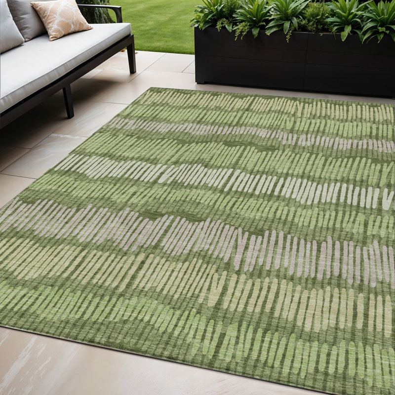 Tapis extérieur lavable rayé vert olive et gris 5 pi x 8 pi