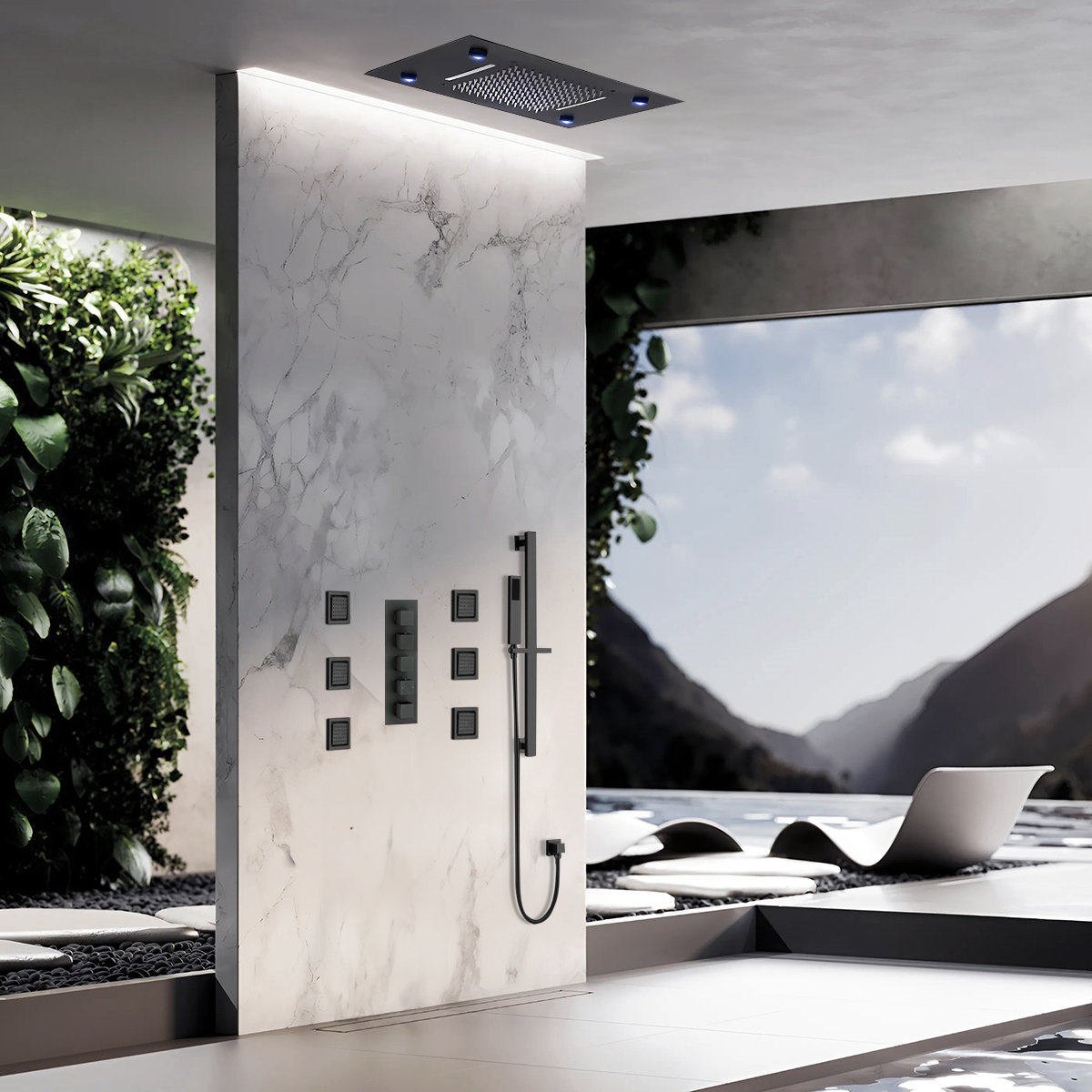 FontanaShowers Fidenza 20 14 LED Matte Black Recessed Ceiling Rainfall ...