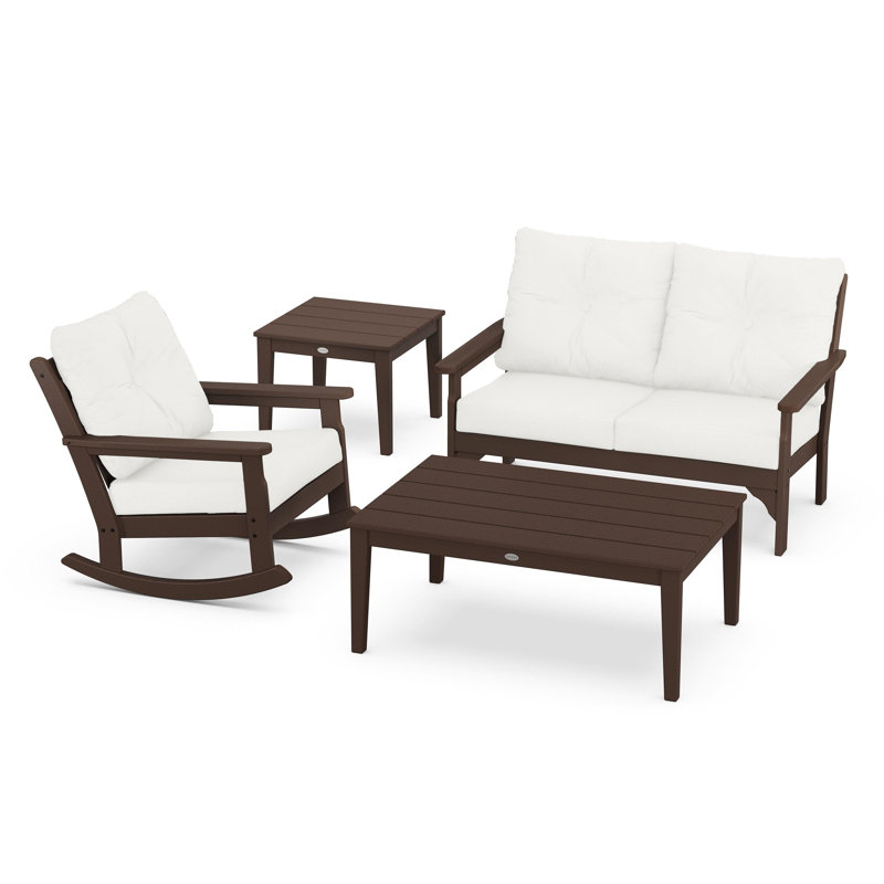 Vineyard 4-Piece Deep Seating Rocker Set, Natural Linen, Mahogany