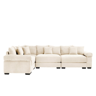 Felder L-Shaped Corduroy Sectional Sofa with Throw Pillows & Deep Seating