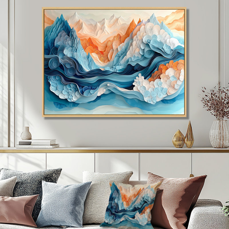 Glendall - Abstract Wall Art, H 30 po x l 40 po, Cadre flottant, Crème, crème