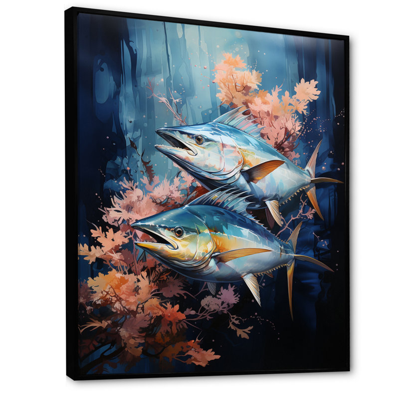 Zao " Fishing Majestic Marlins V ", 32" H x 24" W x 1" D, Black Floater Framed