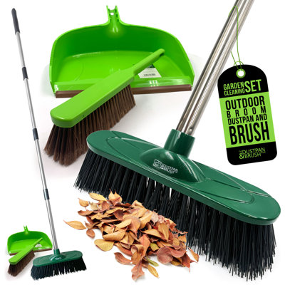 Complete Outdoor Cleaning Set 10" Heavy Duty Yard Brush & Large Dustpan
