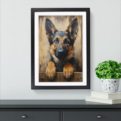 German Shepherd with Glasses Painting No.2 - Framed Print