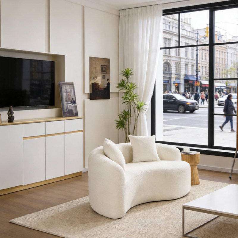 66.9 Inches S-Curved Dual-Depth Sectional Sofa For Small Spaces & Living Room Compact Leisure, White