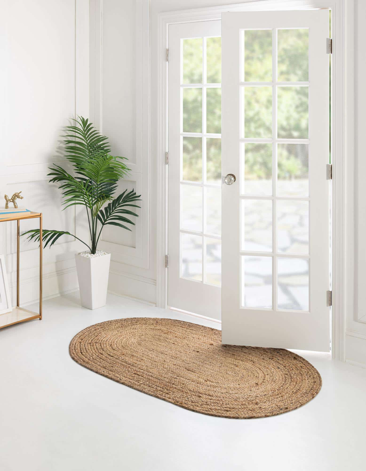 Rug Area Jute Black Line Oval Shape for Living Room Bedroom Kitchen Dining  Room Carpet (48 x 84 inch (4x7 Feet))