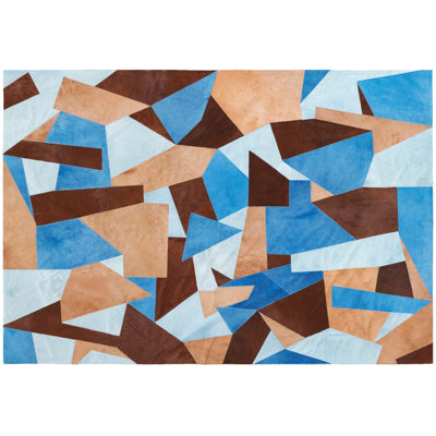 Fragments Cowhide Abstract Area Rug in Brown/Blue/Beige