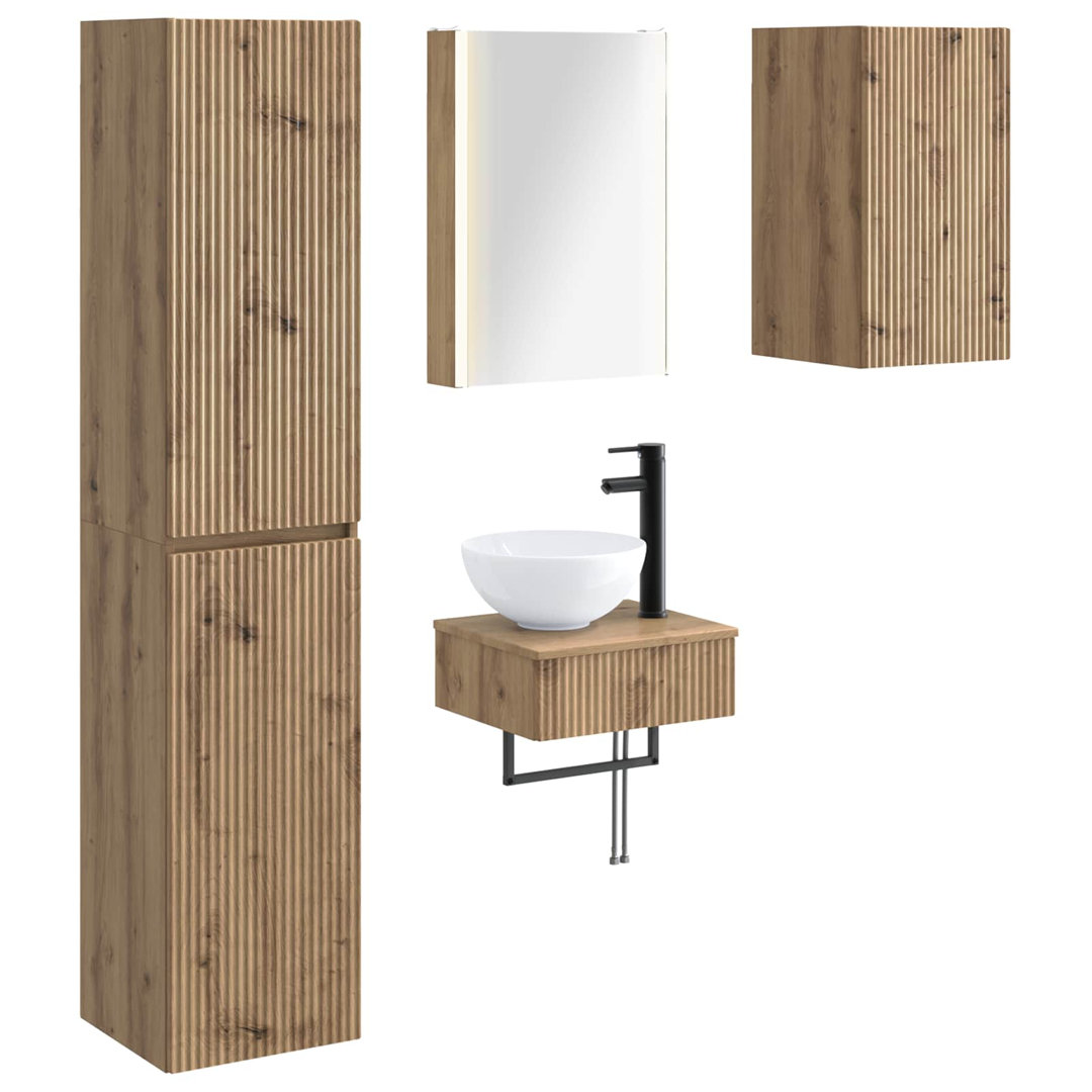 vidaXL Bathroom Furniture Set 5 pcs Engineered Wood and Glass Cabinet Modern