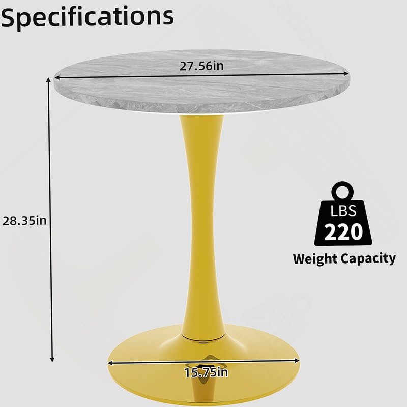 Table d'appoint ronde en marbre avec base piédestal conique, idéale pour le salon, design minimaliste moderne, Gris clair
