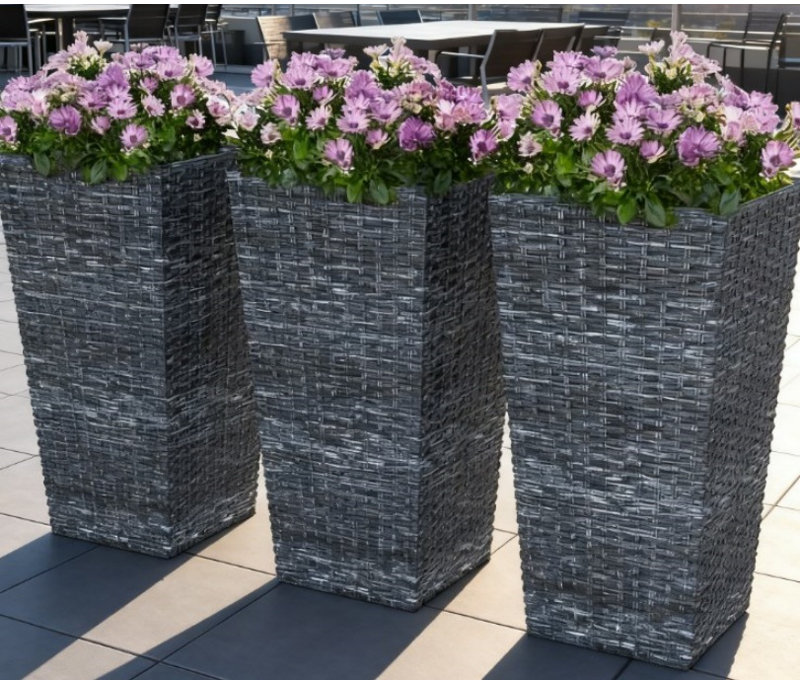 Ensemble de 3 pots de fleurs coniques, grands pots de fleurs pour plantes d'extérieur, avec trous de drainage, Gris