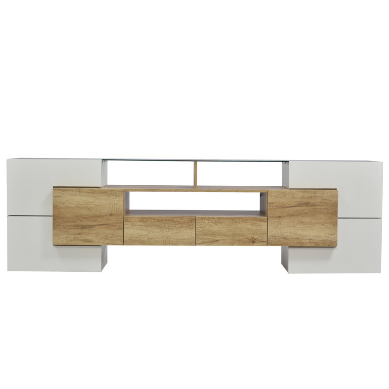 Cevahir Unfinished TV Stand for TVs up to 88", White/Natural Wood