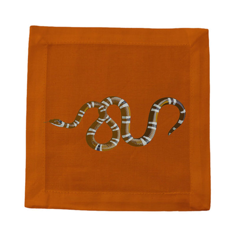Serpent Cotton Sateen Cocktail Napkins, Burnt Orange