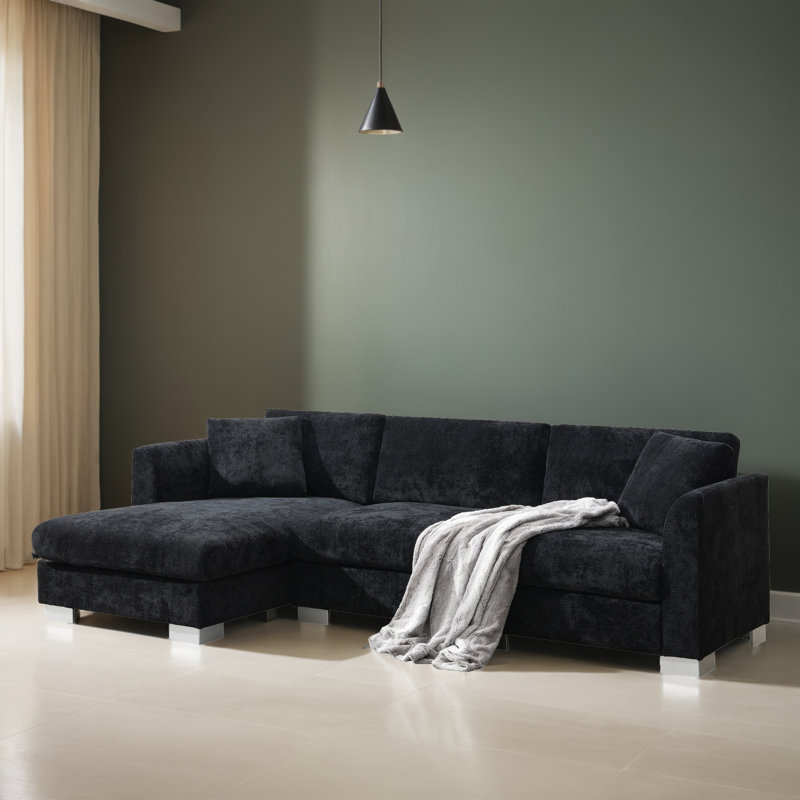 Canapé modulaire 96 po en forme de L faisant face à la gauche pour le salon, Chenille noir