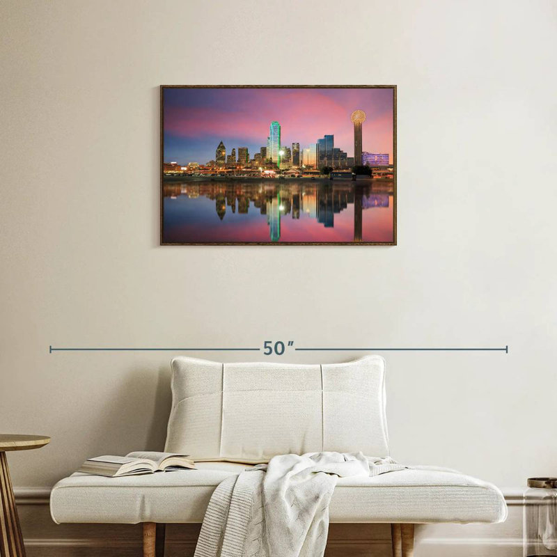 Amazing Dallas Skyline, Floating Frame Walnut, 46" X 31"
