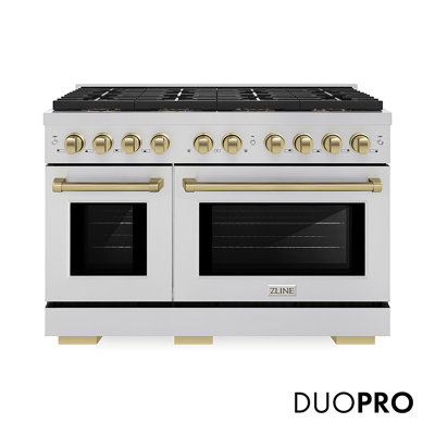ZLINE Autograph 48 in. Paramount Dual Fuel Range with 8 Burner DuoPro Cooktop and Bronze Accents