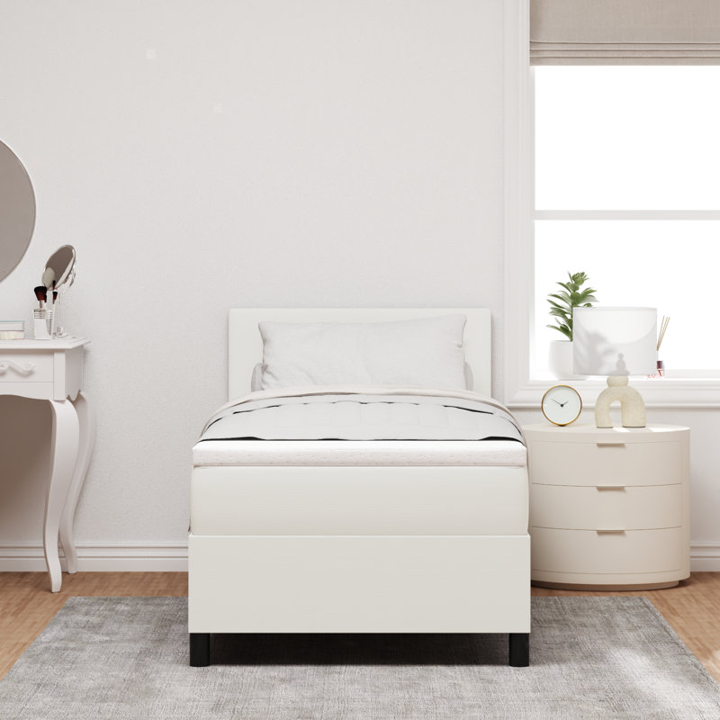 Upholstered Bed Frame with Mattress, Cream
