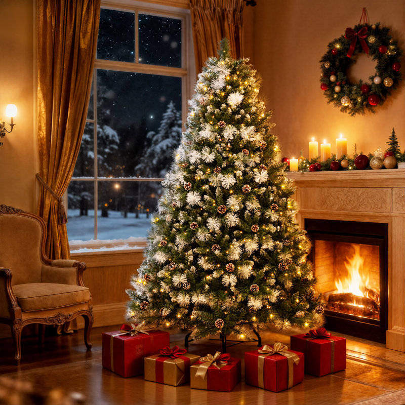 Arbre de Noël artificiel pré-décoré 6 pi avec pommes de pin 6 pi, H 6 pi