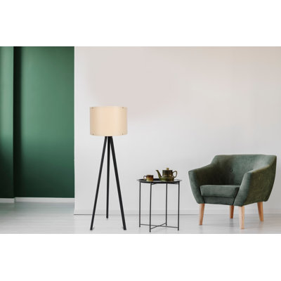 Lampe sur pied scandinave, crème et noire, 57,1 po x 15,0 po x 57,1 po | Corps en panneau de fibres à densité moyenne et capuchon en polypropylène, douille E27, 40 W maximum, câble de 78,7 po | Éclairage élégant pour le salon et la chambre à coucher, certifié CE, conception élégante