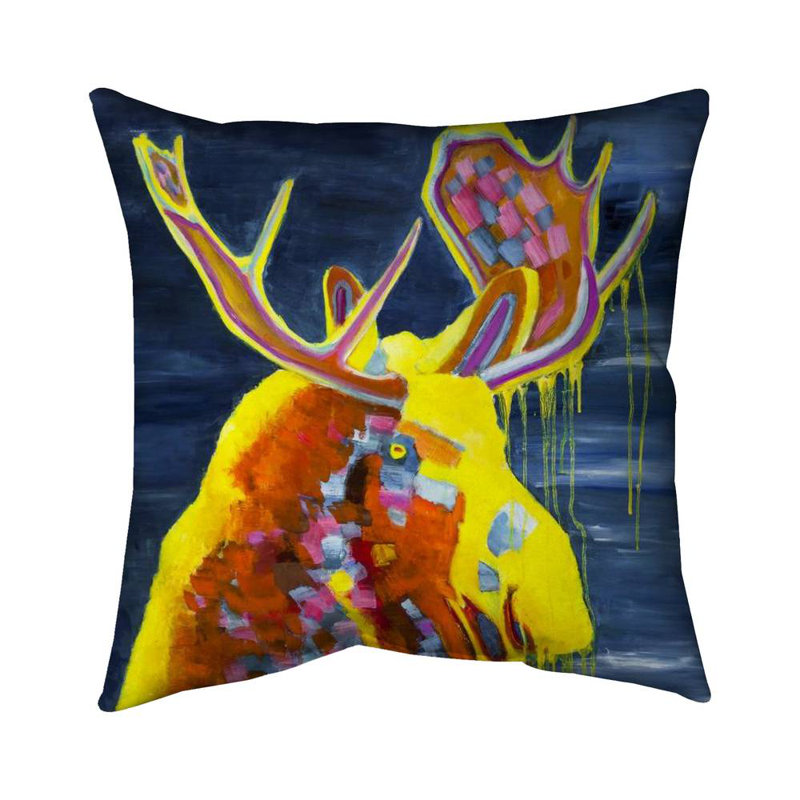 Colorful moose - 16"x16" Throw pillow - Poly twill - Print on demand, 16"H x 16"W, Polyester