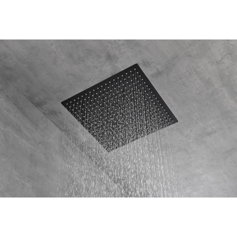 Ceiling Mounted Shower System Combo Set With Handheld And 16"Shower Head, Matte Black