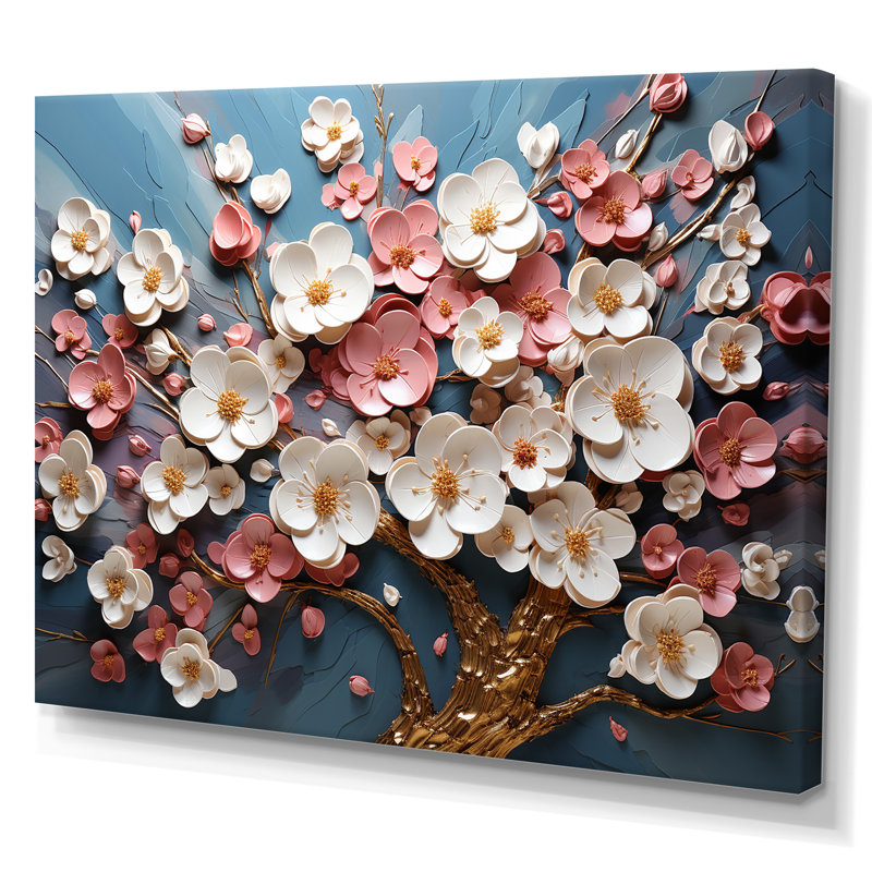 Orchidée rose et or jardin de branches I - art mural arbre, Toile tendue, H 12 po x l 20 po x P 1 po