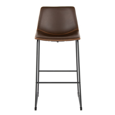 30 Inch Fixed Height Industrial Bar Stool, Metal Frame Bar Chair With Soft Pu Leather Cushioned Seat & Backrest