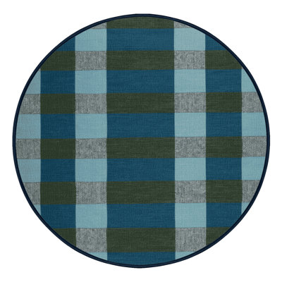 Machine Washable Checkered Blue Area Rug